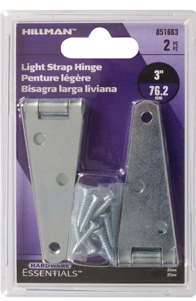 Hardware Essentials 851663 Light Strap Hinges Zinc 3" -2 Pack