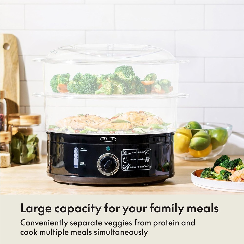 Two Tier Food Steamer with Stackable Baskets Removable Base Auto Shutoff 7.4 QT