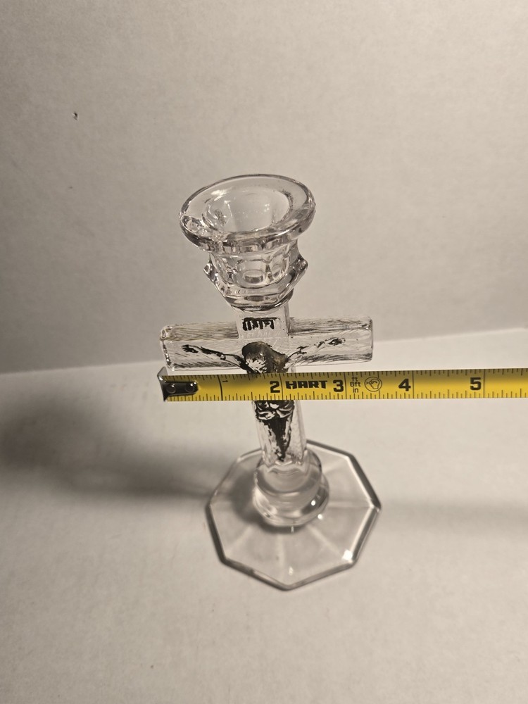 Pressed Glass Crucifix Taper Candle Holder