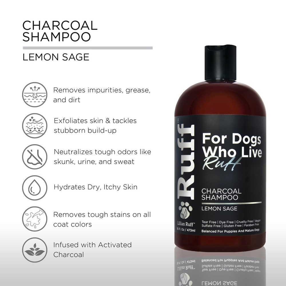 Ruff by Lillian Activated Charcoal Pet Shampoo – Deep 16oz, Black
