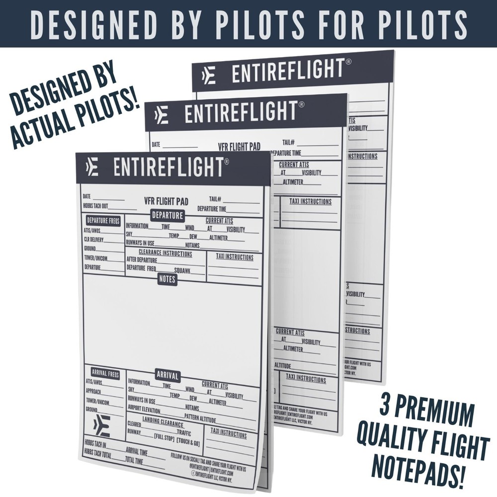 EntireFlight VFR Flight Pads For Kneeboards 3Pack Aviation Pilot Notepad Refill