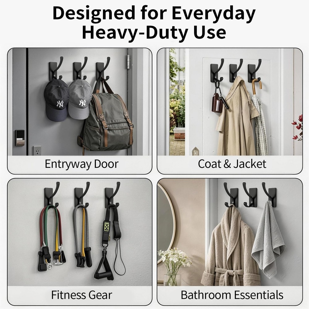 Heavy Duty Coat Hooks for Wall, Self Adhesive Wall Hooks for Hanging Jacket, ...