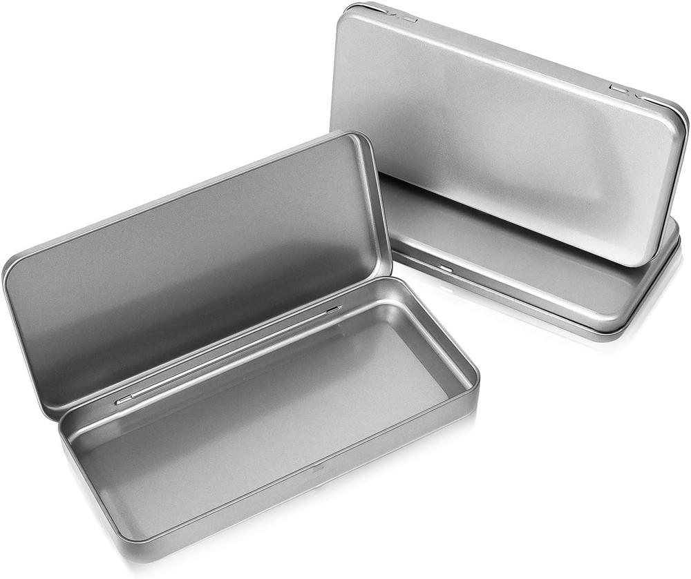 HORNET 3 Pack Metal Tin Box with Lid, Rectangular Tins With Silver