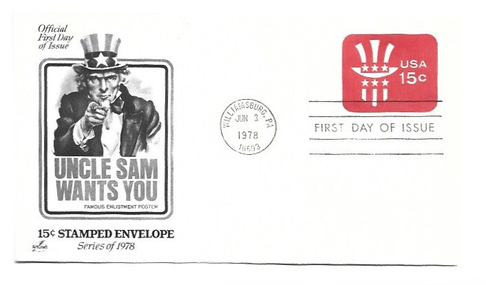 U581  15c Uncle Sam, embossed envelope  ArtCraft, FDC