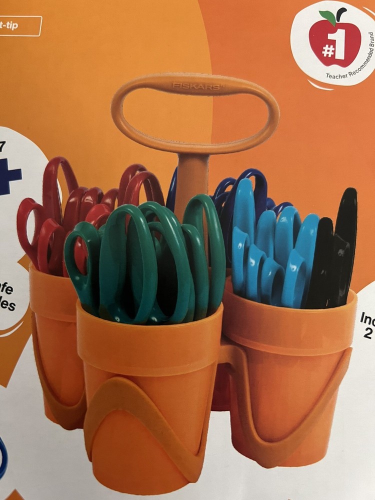 Fiskars 25 Piece Blunt Tip 5” Scissors with Easy Carry Caddy & 2 Lefty Scissors