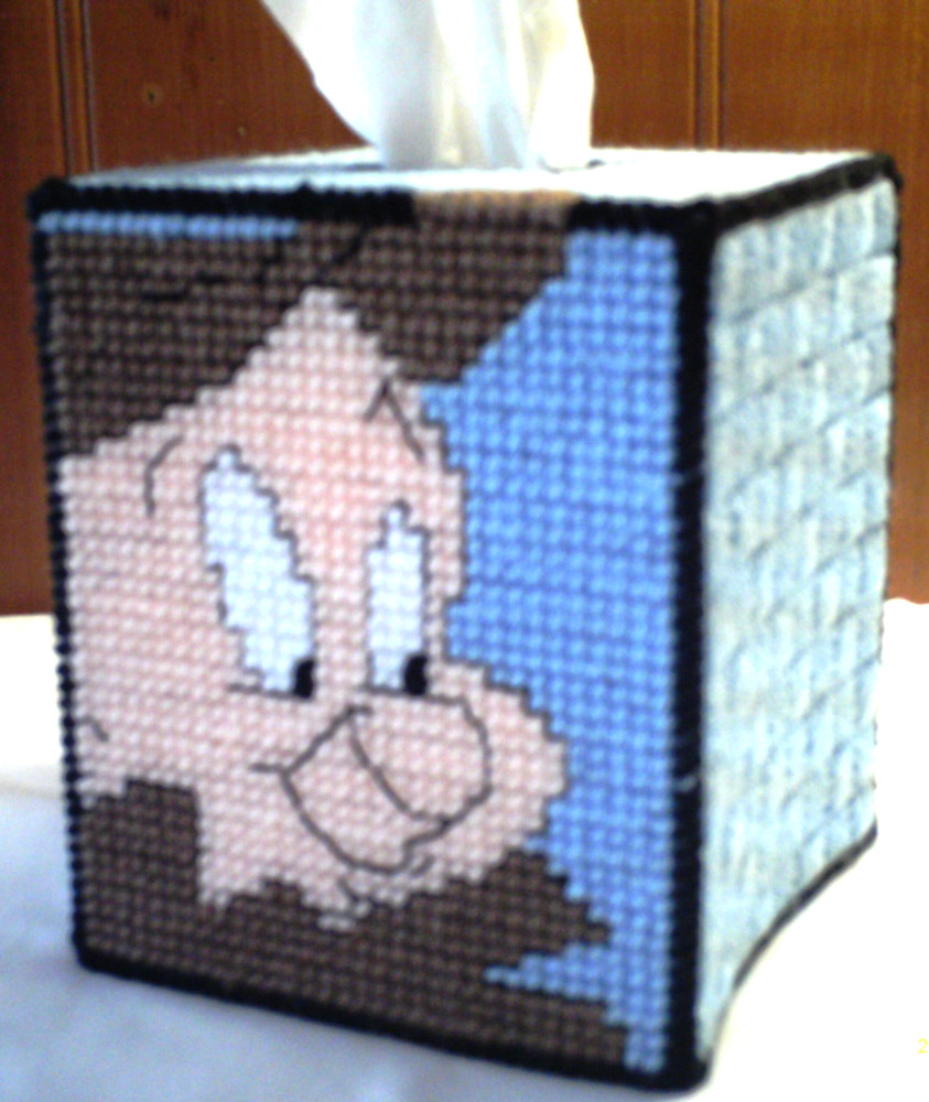 "Elmer Fudd" Tissue Box Cover (Plastic & Yarn) Finished