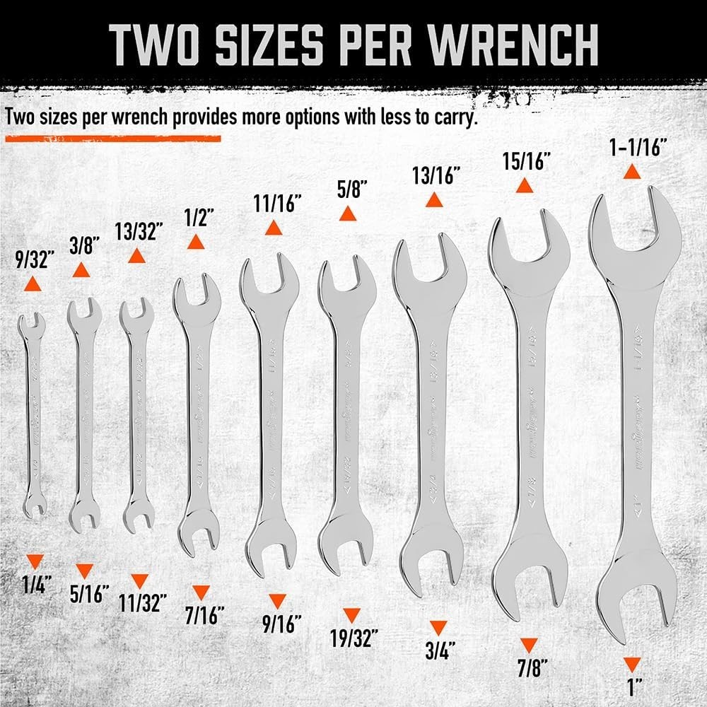 9-Piece Thin Wrenches Set | SAE | 1/4" - 1" Slim Spanner Set with Rolling Pouch