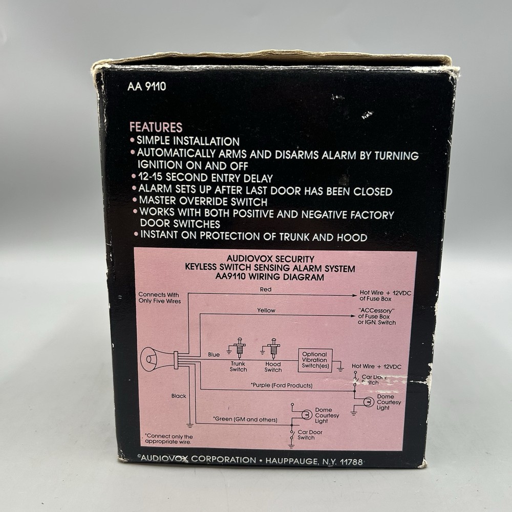 Audiovox AA-9110 Vehicle Keyless Switch Sensing Alarm System