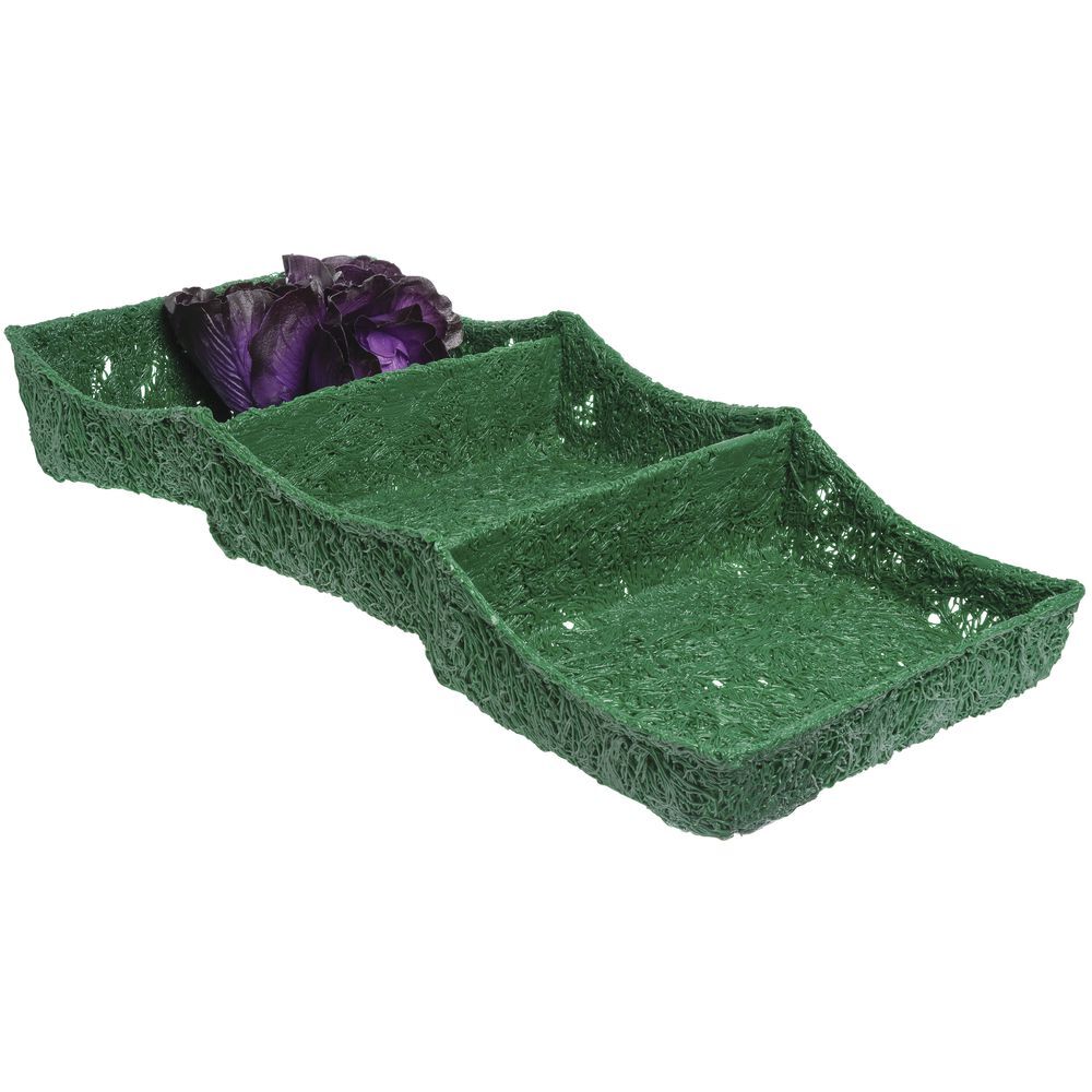 Ventilated Produce Tray Rectangular Green Plastic 3-Compartment - 15"L x 33"W x