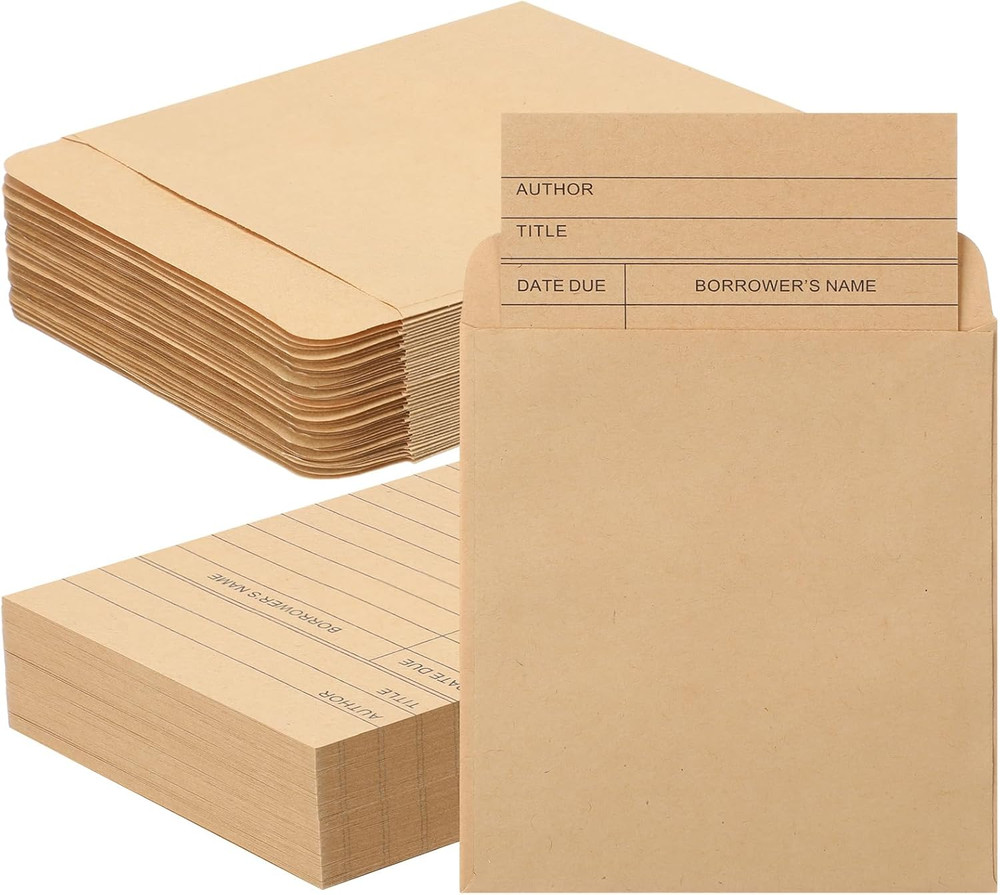 100 Pieces Library Card Pocket with Envelopes Self Adhesive Book Library Checkou