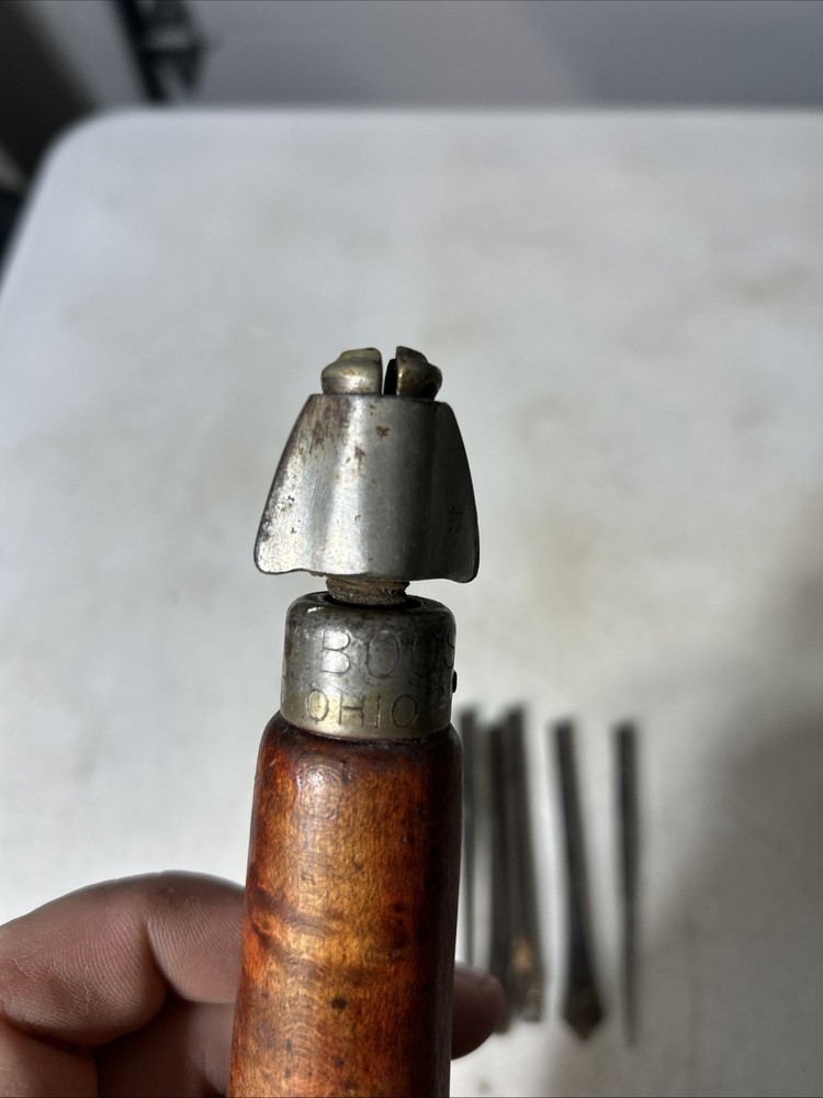 Vintage Wood Handle Screwdriver/Multi Tool With Bit Storage 7 Bits Marked