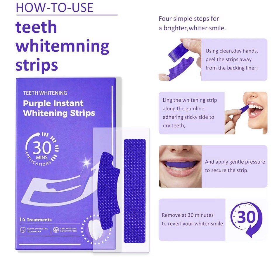 Teeth Whitening Strips Mint Enamel Safe Fast Stain Removal 14 Count