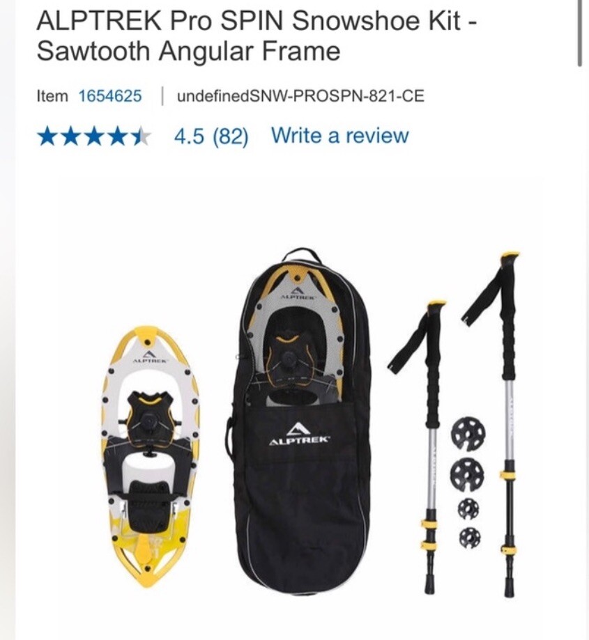 ALPTREK Pro SPIN 821 Snowshoe Kit Sawtooth Angular Frame Large 8" x 21" 150 lbs
