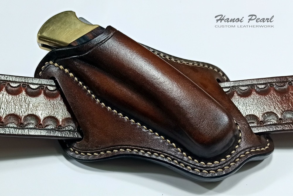 Custom Cross Draw Leather Sheath for Buck 110 Folding Hunter