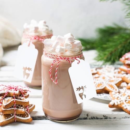 Christmas Gift Tags, 150Pcs Christmas Tags with String, White- Snow, Elk, Tree