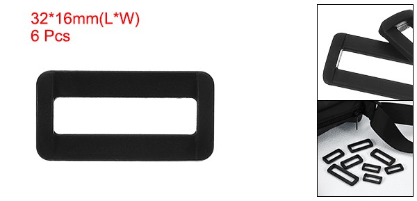 6Pcs 1 Inch Plastic Rectangle Rings Webbing Belts Buckle Slide Loop Black