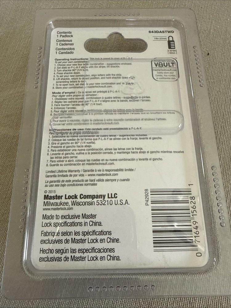 Master Lock Combo (643dastwd) NEW/unopened