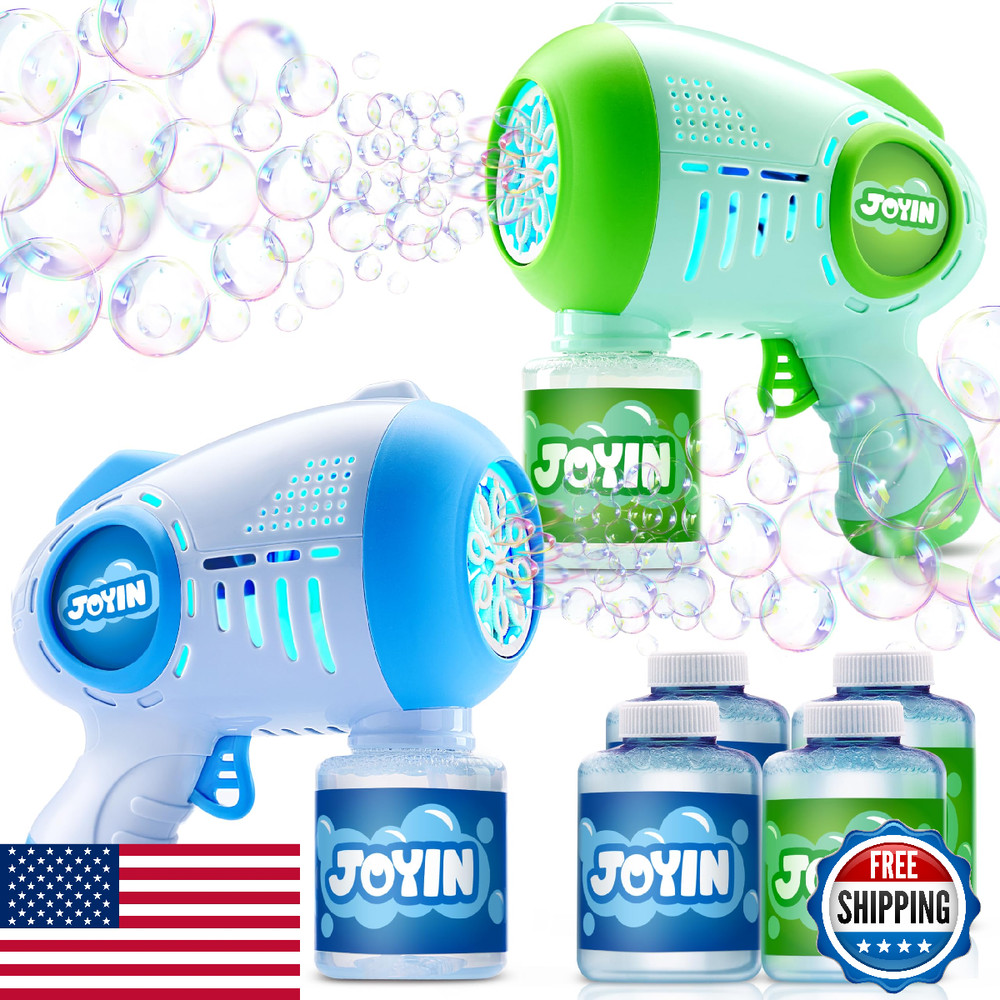 JOYIN 2 Kids Bubble Guns with 4 Bottles Solution, Automatic Bubble Machine Gun w