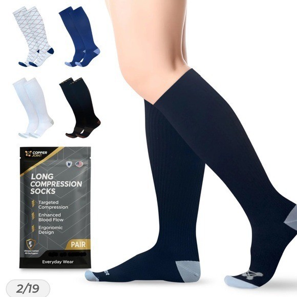 Copper Joint Long Black Compression Socks Size Med