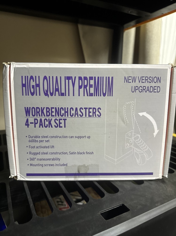 (4-Pk) Ronlap Heavy Duty Workbench Casters Kit 660 Lbs Capacity 2.5"