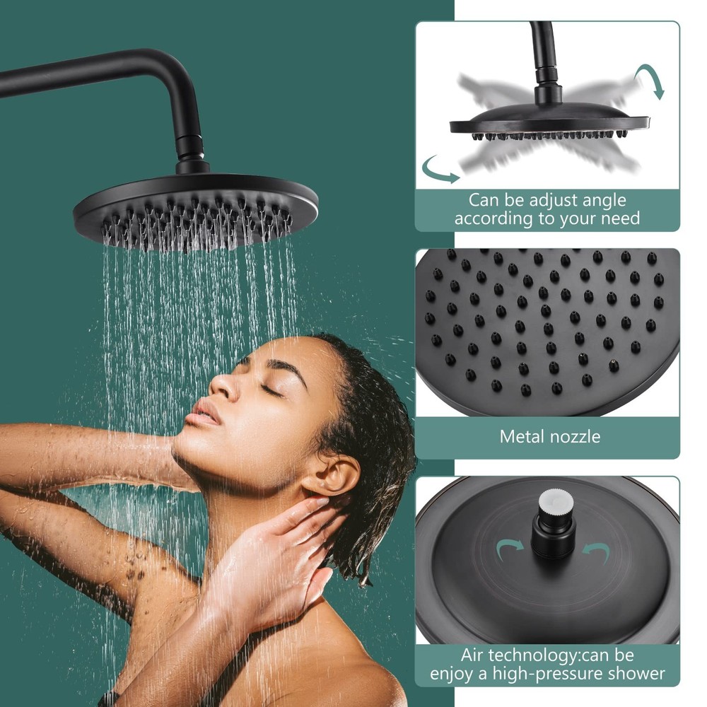 Dual Functions Exposed Pipe Shower System Round 8 Inch Rainfall Shower Head B...