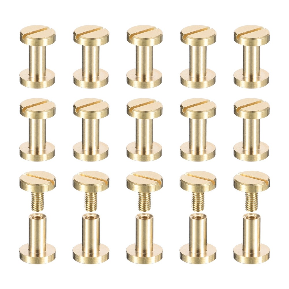 30Pack Brass Chicago Screws 8x8mm Post Nail Stud Rivets for Leather Craft