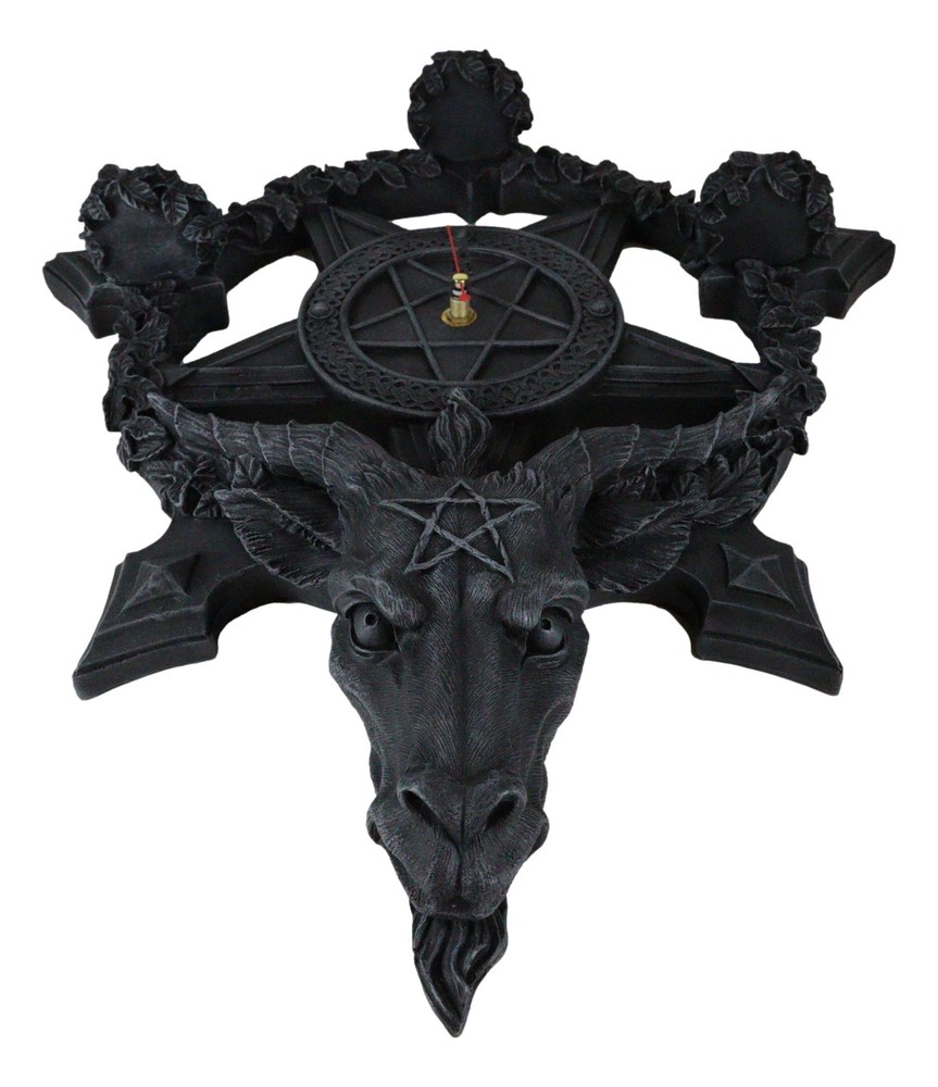 Samael Lilith Baphomet Hanging Wall Clock Candle Holder Decor Plaque 19" H