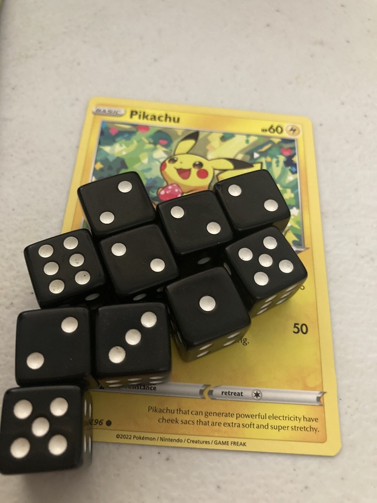 10 Pc. Black Six Sided Dice set DND Magic Pokemon counters pathfinder RPG CNY
