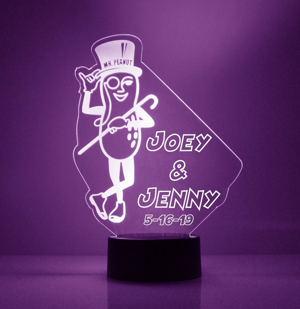 Mr. Peanut Logo LED Night Light, with Remote Control, Engraved Light Up