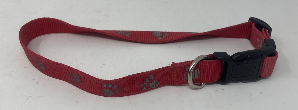 Nylon Dog Collar Red With Paw Print Adjustable