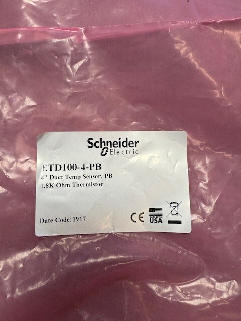 Schneider Electric duct temp sensor PB 1.8k ohm thermistor ETD 100-4-PB