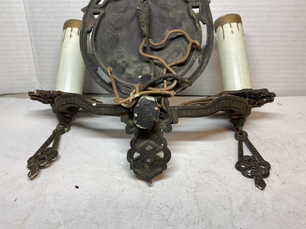 Antique Art Deco Electric Dual Arm Wall Light Sconce