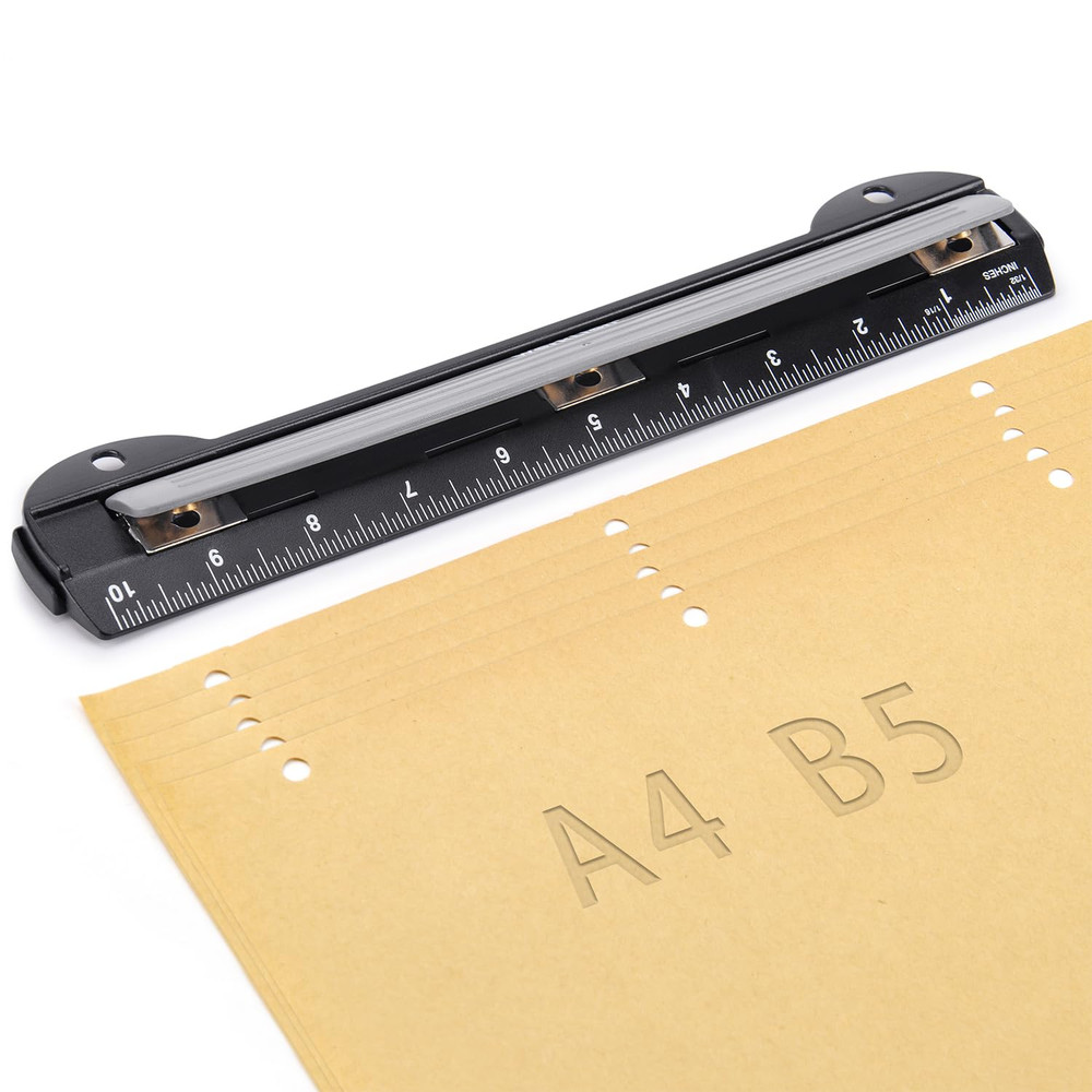 3 Ring Hole Punch for Binder, Portable Puncher, Office Assistant, Black