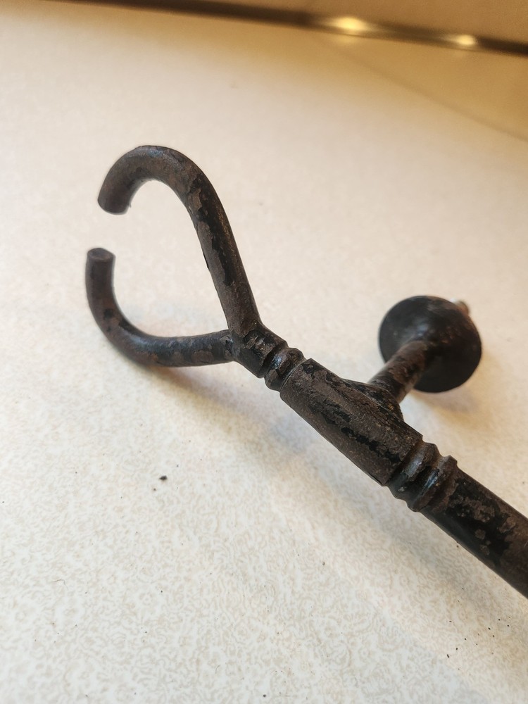 vintage salvaged iron key shaped door pull 11" long 2" deep