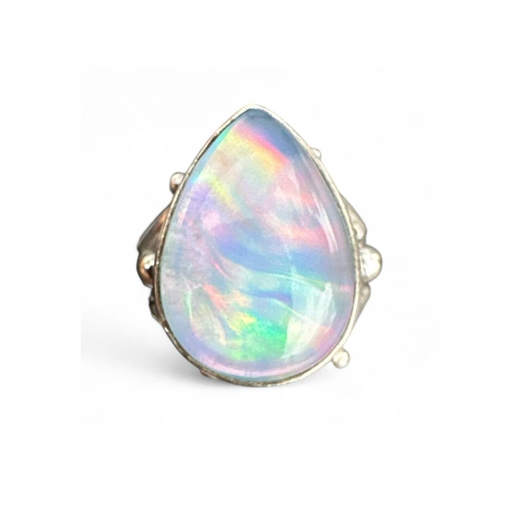 Aurora Opal Solid 925 Sterling Silver Ring 8.5