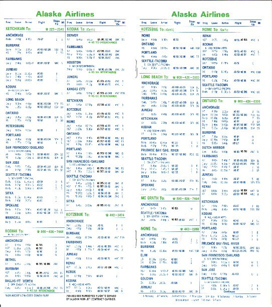 Alaska Airlines timetable 1983/10/30