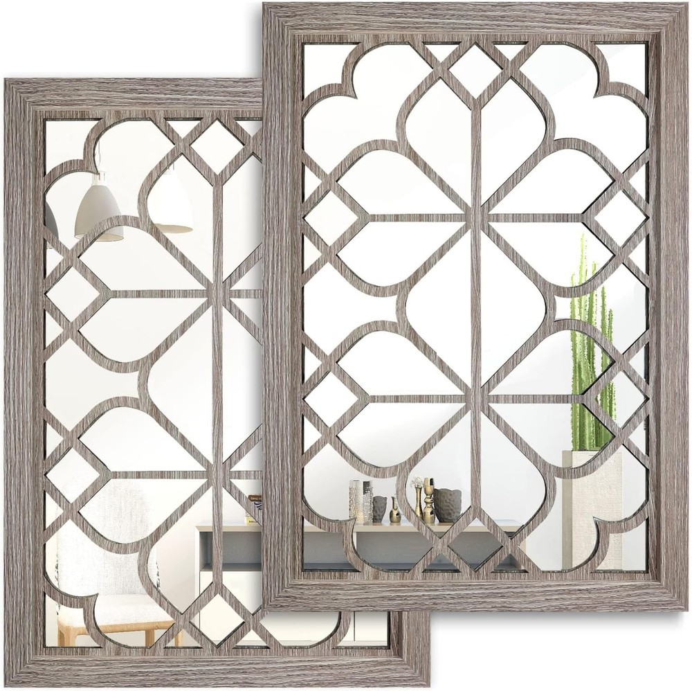Set of 2 Rectangular Wall Mirror,Gorgeous Rustic Farmhouse Accent Mirror,Caramel