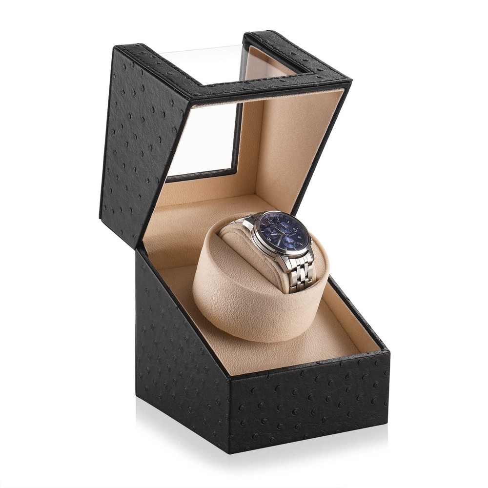 Efaithtek Automatic Single Watch Winder in Black Ostrich Pattern Leather