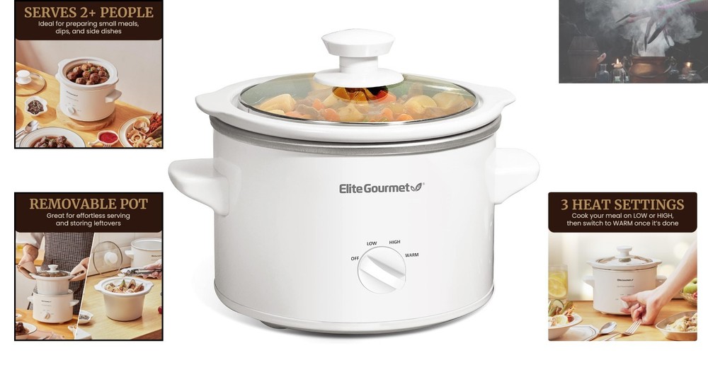 Compact 1.5 Qt Electric Slow Cooker with Adjustable Settings - Easy Clean Design