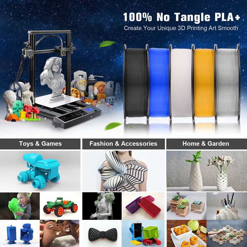 SUNLU 10×1KG PLA+ 3D Filament Multicolor PLA Plus 1.75mm For 3D Printer
