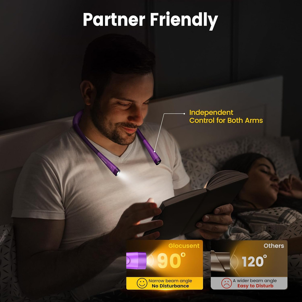 Book Light, 3-Color & 6-Brightness Reading Light, Bendable Neck Light, 80-Hr ...