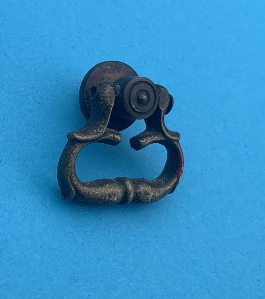 1920-30 antique hardware Drop ring pull knob brass Colonial Cabinet Drawer Pull