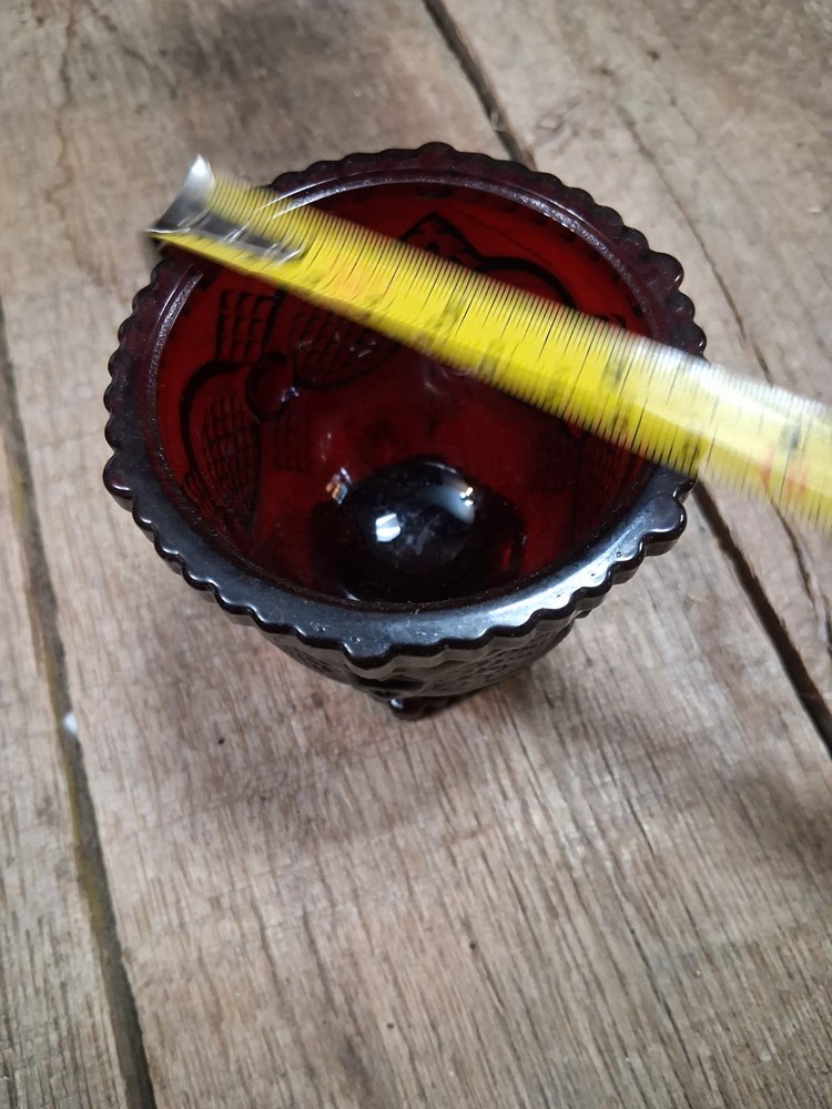 Ruby Red Pressed Glass Sugar Bowl (Open) with Button & Diamond Panels