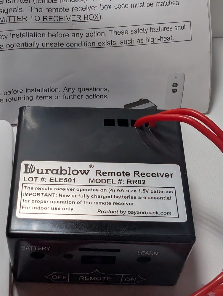 Durablow RR02 Fireplace Remote Control Receiver Kit ELE501