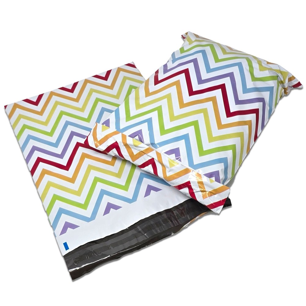 Colorful Peaks Chevron Themed Poly Mailers, 10x13 Dynamic Rainbow Stripe Bold &