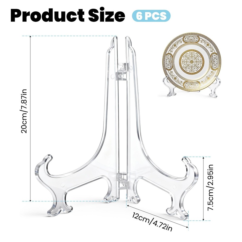 6 Pack 8 Inch Clear Plastic Display Easels Plate Stand Holder