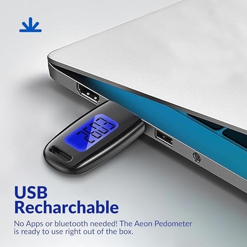 Ae Rechargeable 3D Pedometer with Step Counter – Silent Moti Sensor, Large LCD