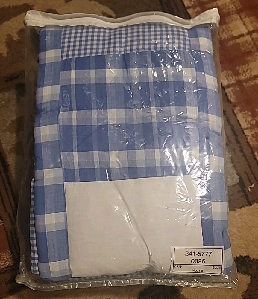 blue plaid crib comforter (new)