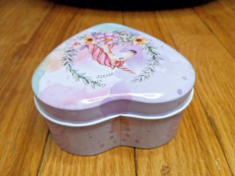Unicorn Storage Tin Heart Shaped Small Decorative Unbranded Container
