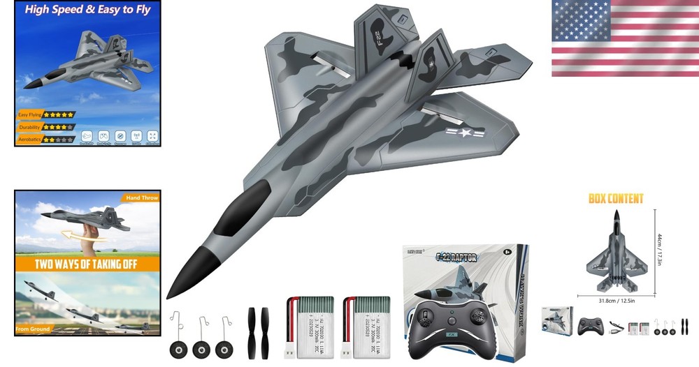 Engaging F-22 RC Airplane - Easy to Fly, Self-Stabilized, Includes Essentials